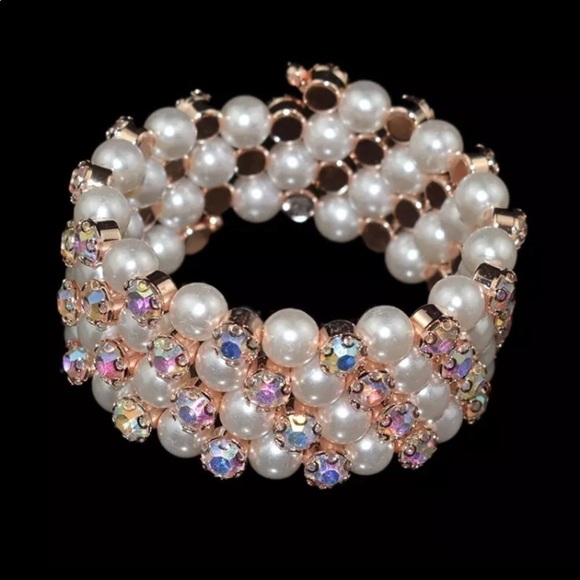Pearl Gold or Silver Plated Crystal/Rhinestone Multi-layer Cuff Bangle B… - Picture 1 of 2